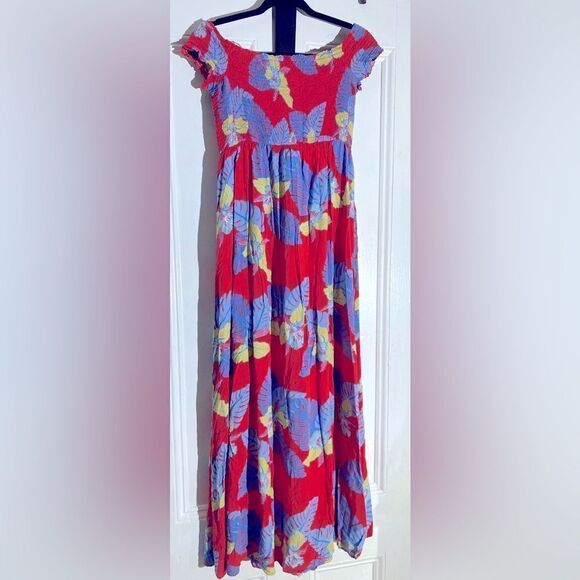 LULU'S Patsy Tropical Floral Smocked Off-Shoulder Maxi Dress Size L - Picture 8 of 12